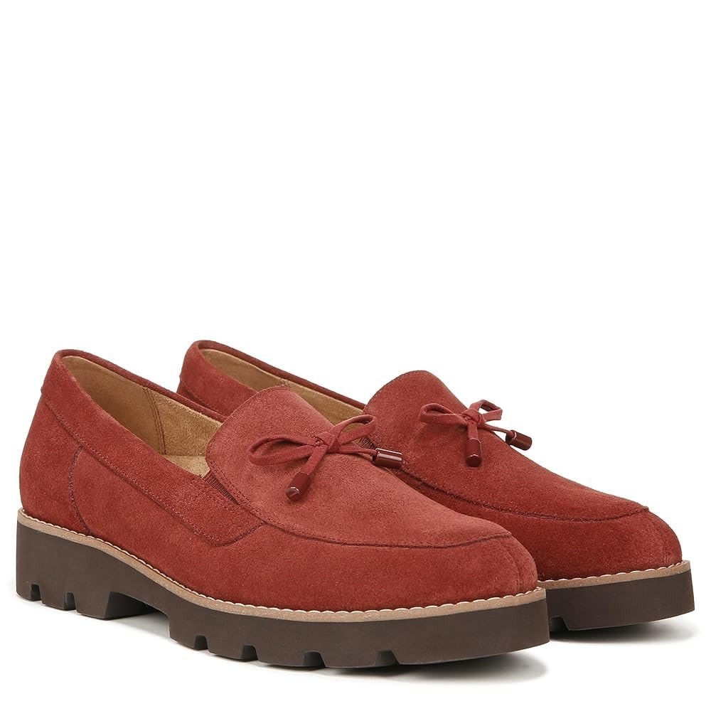 Vionic Finley Loafer Syrah Red Suede Lug Sole Platform Bow Shoes 8 Wide NEW